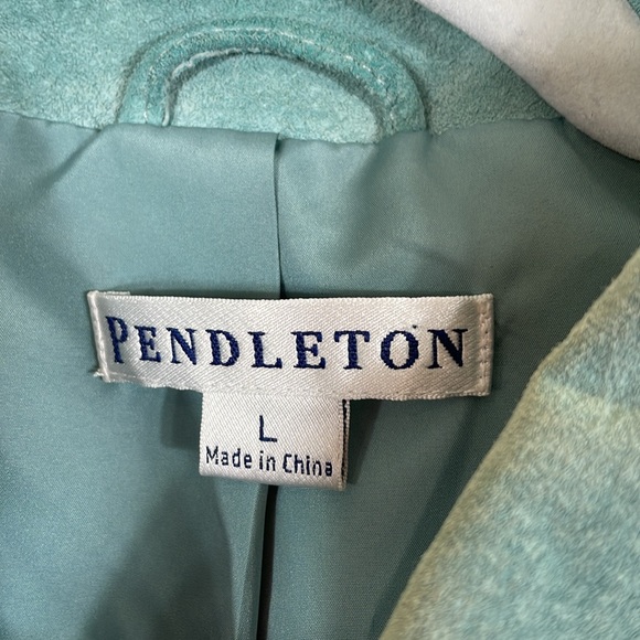 Pendleton Genuine Suede Leather Jacket Size L Seagram Green Blue EUC - Picture 3 of 14